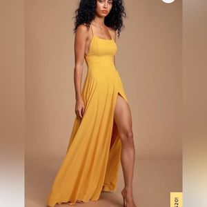 Lulus Dreamy Romance Mustard Yellow Backless Maxi Dress